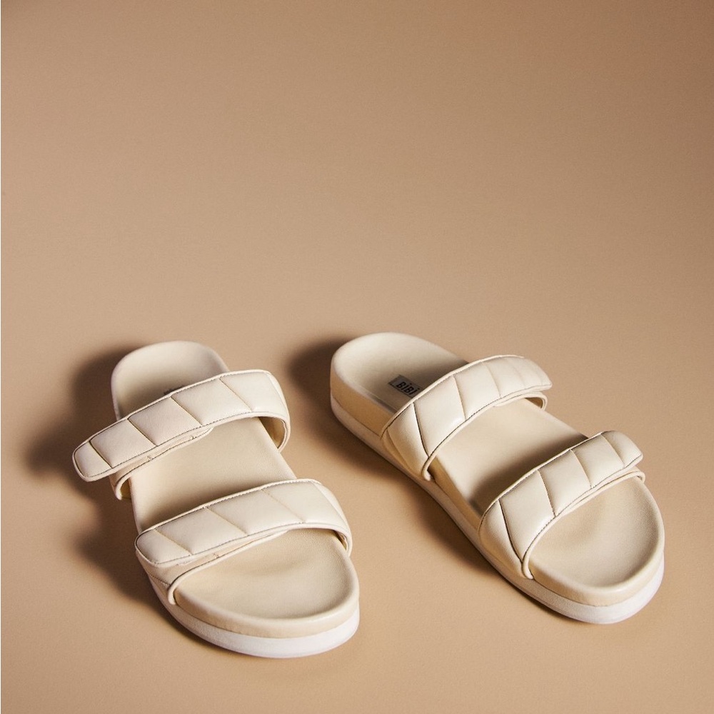 NEW Anthropologie Bibi Lou Cortona Puff strap slide sandals beige